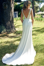 Elena | Bridal Wear | Wedding Gowns Melbourne | Wedding Gowns Sydney | Online Wedding Gowns | Italian Satin Gown Wedding Dress | V-neck Lace Bodice Bridal
