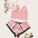 Joyhub Wholesale Sexy Lace Women Lingerie Short Pink 2 Piece Night Pajama Short Set